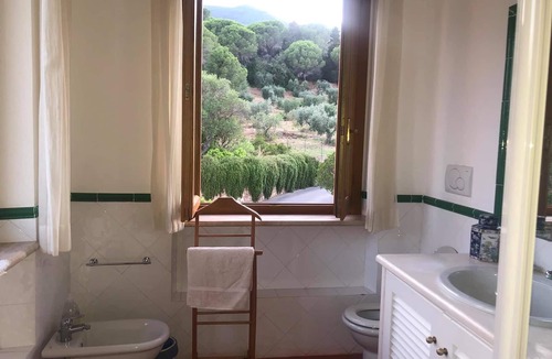 Porto Ercole Villa | Villa Pimpinnacolo: A splendid garden with swimming pool and breathtaking views