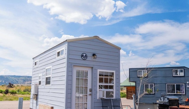 Adorable Tiny Home with two lofts. Both are accessible by ladder. One has a Queen mattress and the other has a Twin mattress. Home also contains a folding Full futon on main level. Sleeps: 4